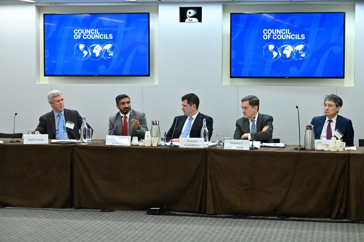 Paul Samson, Dhruva Jaishankar, Memduh Karakullukçu, and Matthew Goodman discuss "The Breakdown of the Global Economic Consensus." (Kaveh Sardari)